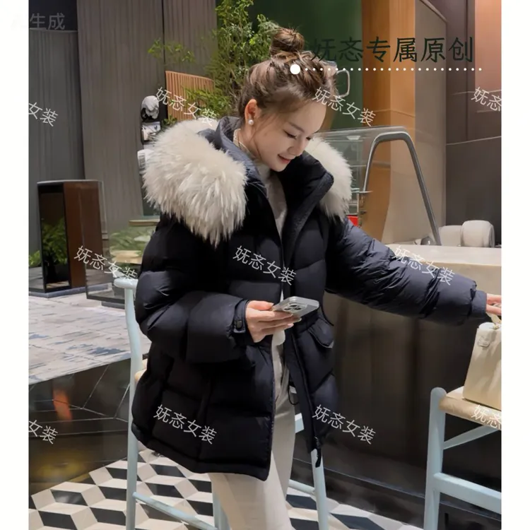 【米子帛】品牌2025新款90鹅绒服云朵泡芙真毛领女冬外套洋气韩版连帽收腰羽绒服