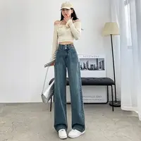 秋季复古双扣阔腿牛仔裤女2025新款小个子百搭高腰显瘦拖地直筒裤
