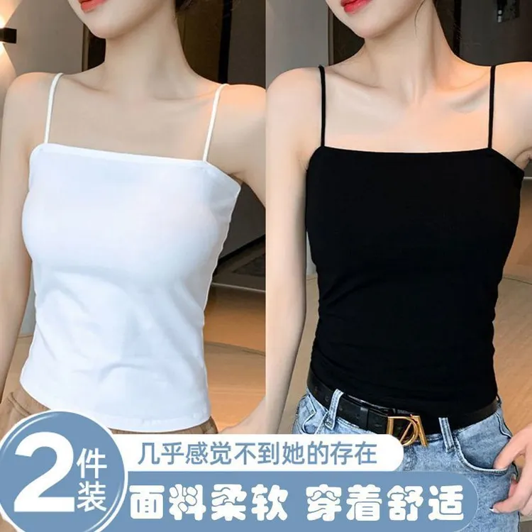 MM小吊带背心女内搭美背白色背心显瘦带胸垫辣妹上衣女外穿夏季薄