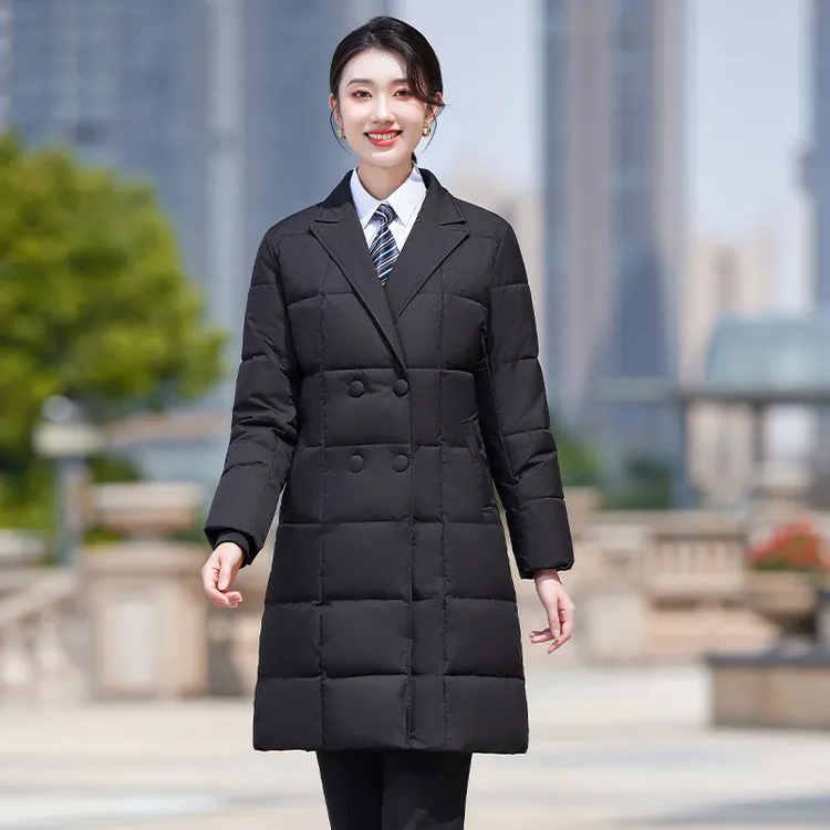 冬季新款女士加厚保暖酒店防风棉服中长款珠宝店售楼部职业2319