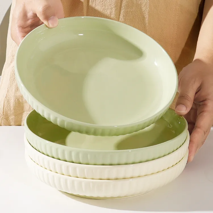 菜盘子家用陶瓷新款圆盘子8英寸炒菜盘网红高颜值竖纹碟子餐盘