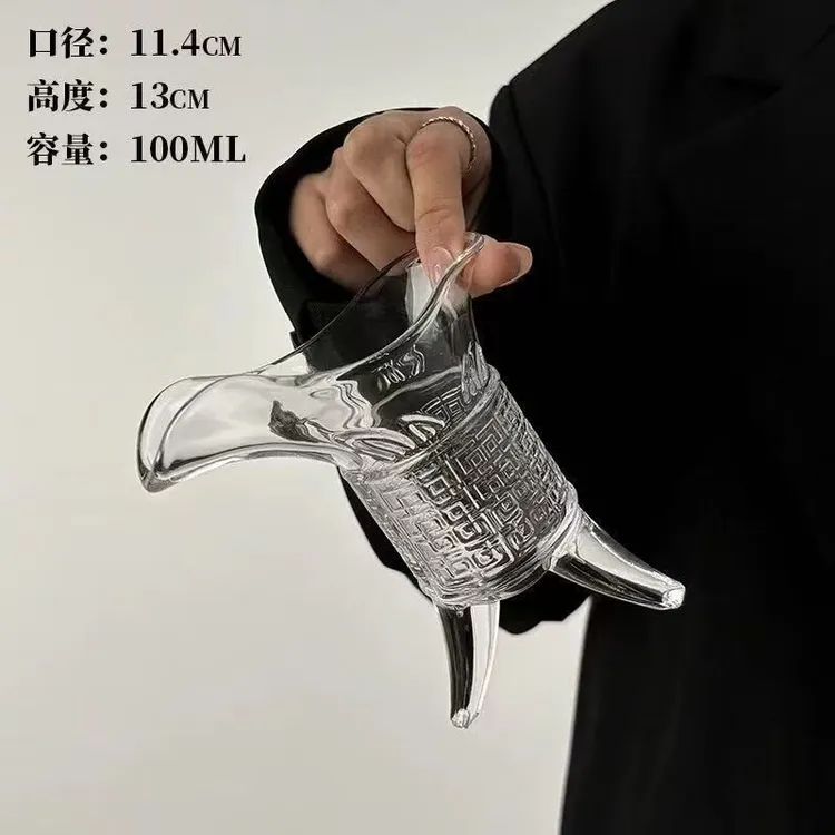 新中式秦始皇玻璃杯冷萃茶杯创意帝王爵杯仿古三足杯冷泡茶水杯子
