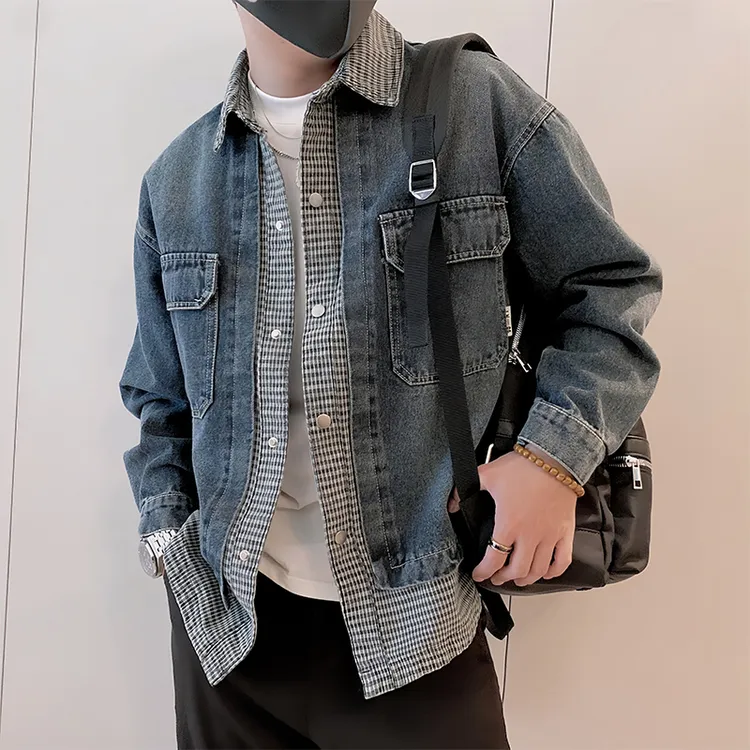 高级感男士外套春秋百搭工装翻领牛仔夹克2025休闲复古潮流上衣男