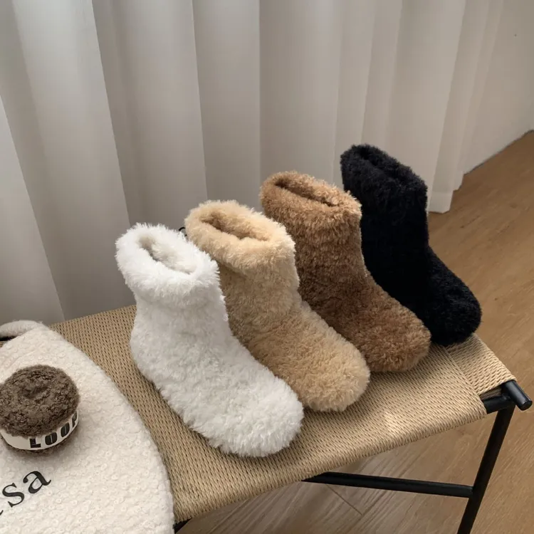 瘦瘦高跟棉鞋毛绒加厚保暖雪地靴厚底加绒防滑短靴短筒毛毛鞋学生