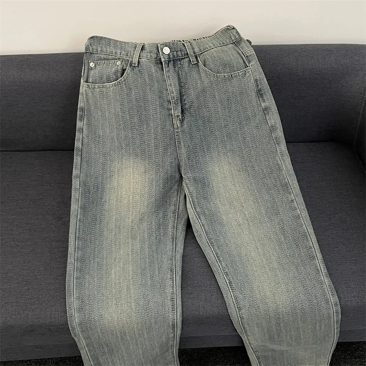 美式复古vibe星空纹新款牛仔裤男生嘻哈直筒青少年阔腿裤水洗潮牌