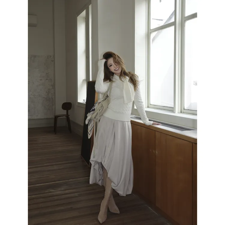 Lekii 设计感遮肉显瘦长半裙百搭秋冬女不规则花苞裙半裙KXY20379