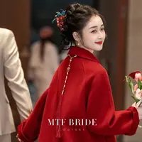 满庭芳【罗恩小姐】红色大衣双面羊毛女新娘结婚小个子毛呢子外套