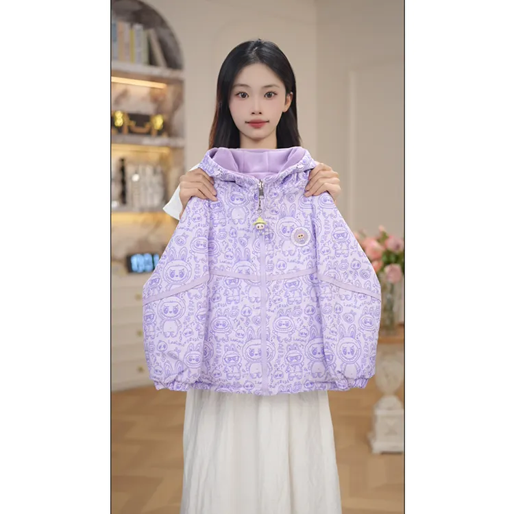 女童外套秋冬装2025新款儿童洋气连帽加厚双面穿加绒上衣冬季7781