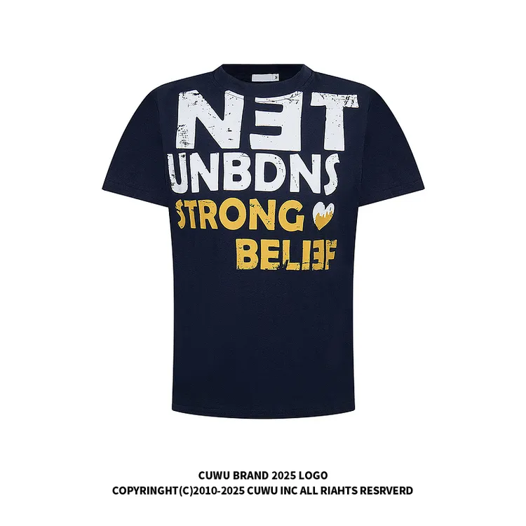 cuwu黑色正肩短袖女夏季字母印花短款t恤美式复古vintage修身上衣