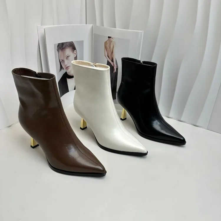 H69515细跟侧拉链秋冬漆皮尖头冬季短靴单里高跟百搭靴子