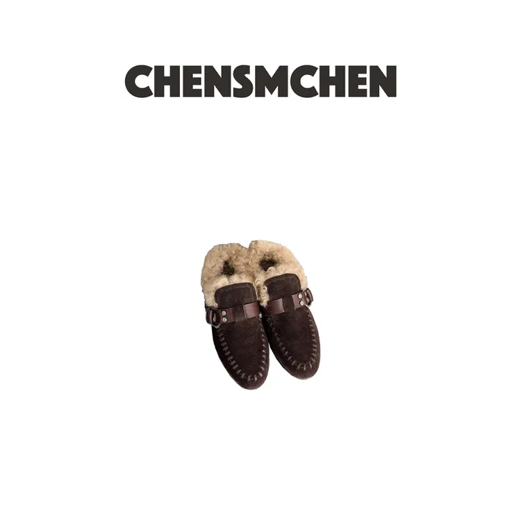 CHENSMCHEN 冬时尚软牛反绒拼羊卷毛圆头休闲半托8025