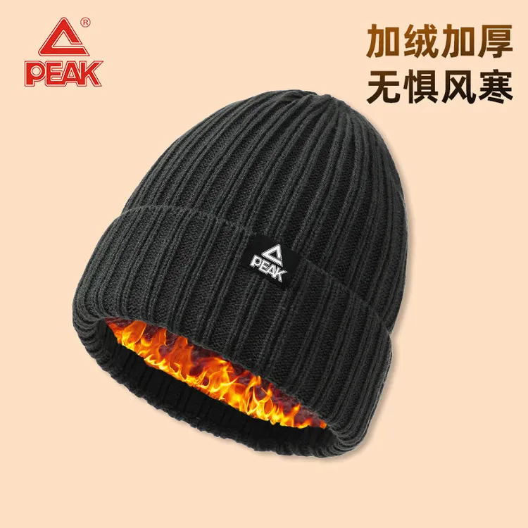 匹克毛线帽大头围男冬季黑色加绒加厚大码防冻针织帽冷帽子女潮款