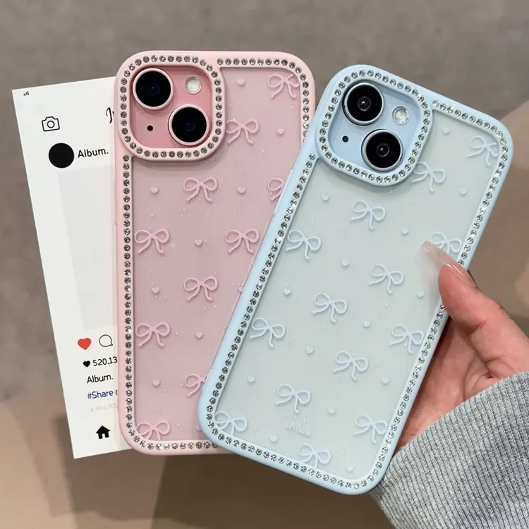 雅天立ins爱心蝴蝶结适用iPhone1613promax苹果15/14手机壳12闪钻