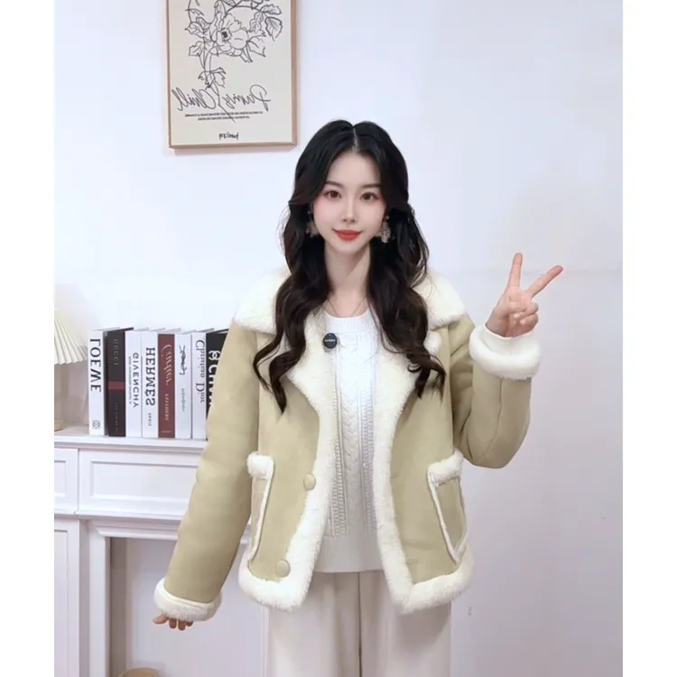 IEF/爱依服2025新款通勤冬季韩版时尚加绒加厚温柔百搭磨砂皮外套