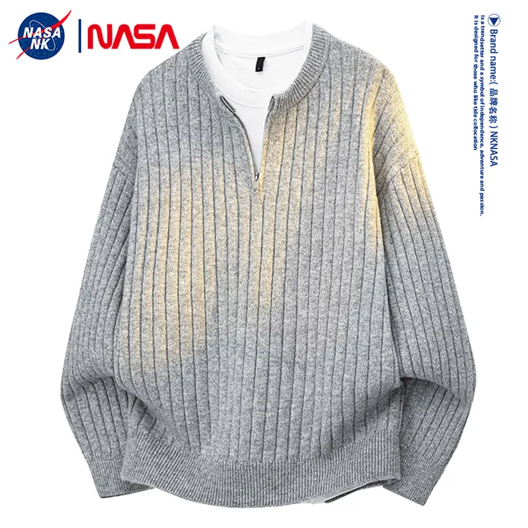 NASA联名半拉链针织衫男士毛衣秋冬季美式休闲纯色肌理感厚毛线衣