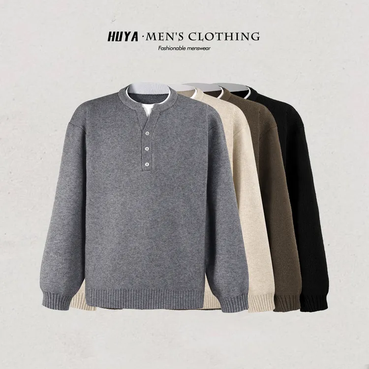 虎牙兄弟冬季假两件小V领时尚百搭圆领毛衣针织打底衫男M8136