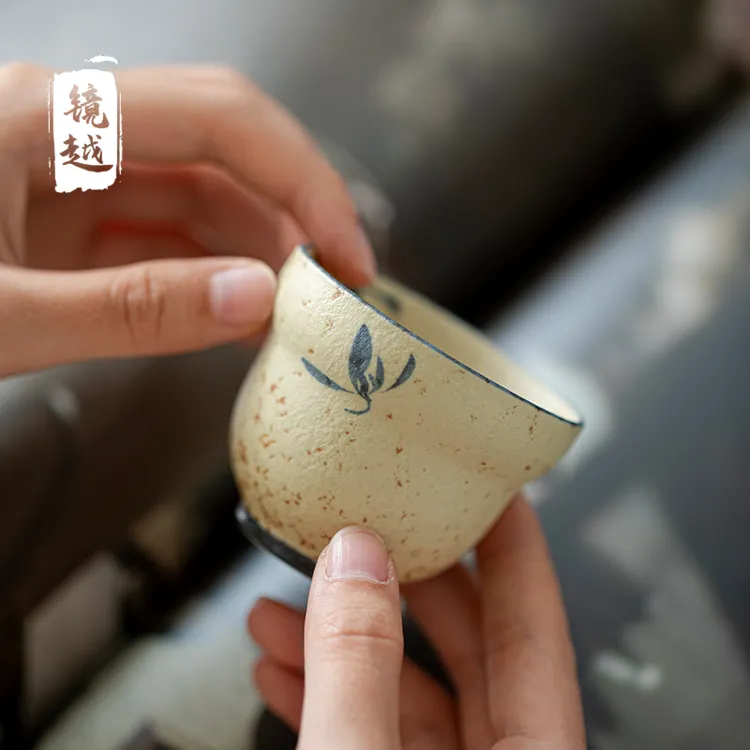 纯手绘复古国风茶杯中式青花火石红葫芦茶杯大号家用主人杯