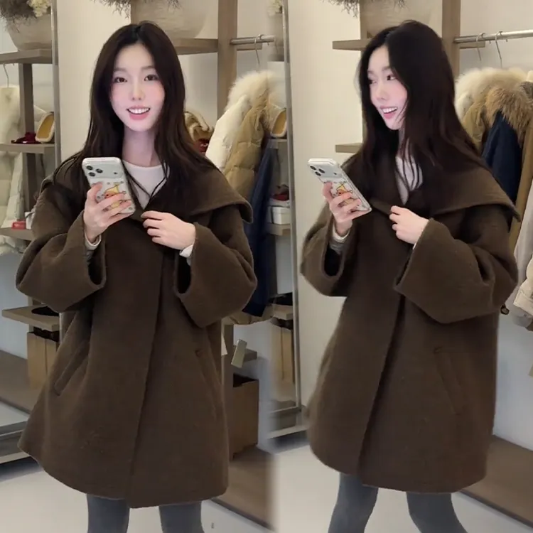 2025秋冬新款时尚显瘦气质网红高档洋气女高级百搭宽松毛呢外套潮
