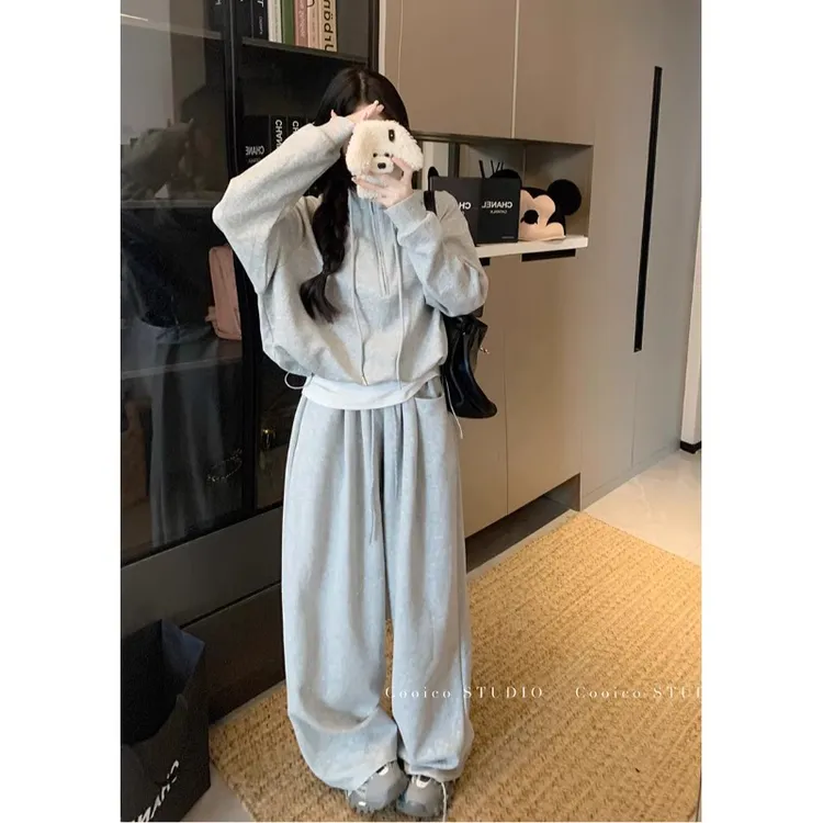 【环子专属】秋季慵懒风休闲套装高腰显瘦阔腿设计感松弛感卫衣套装