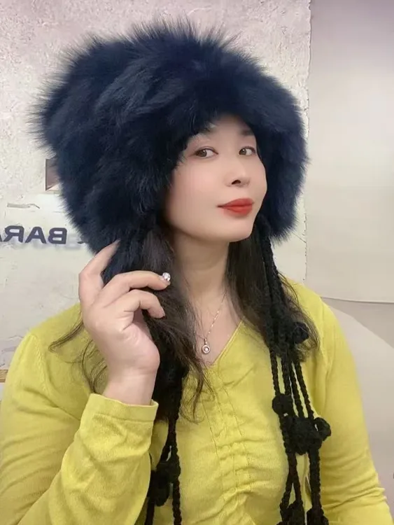 狐狸毛针织秋季冬季流苏休闲风渔夫帽女帽子保暖秋冬时尚女款百搭