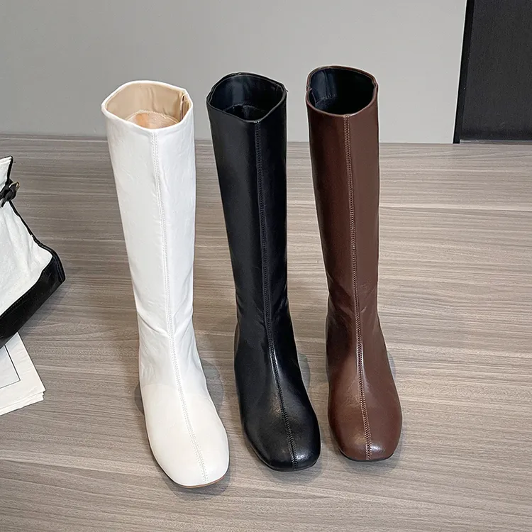 同款内增高4cm圆头百搭平底柔软瘦瘦靴中筒骑士长靴女