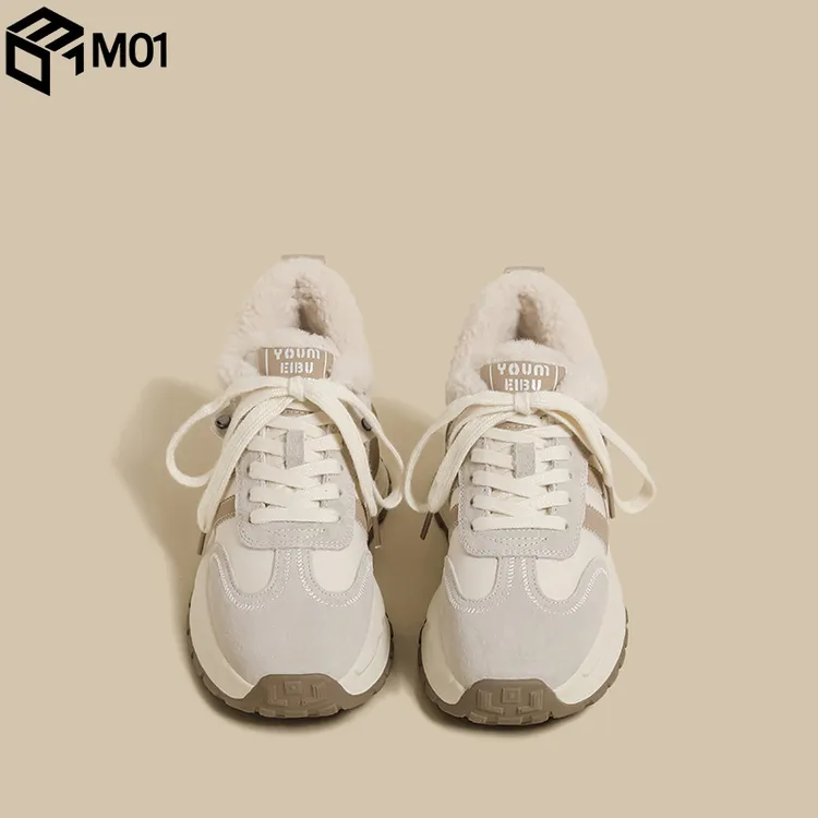 M01加绒老爹鞋女2025春秋季新款小白鞋百搭德训阿甘休闲运动鞋