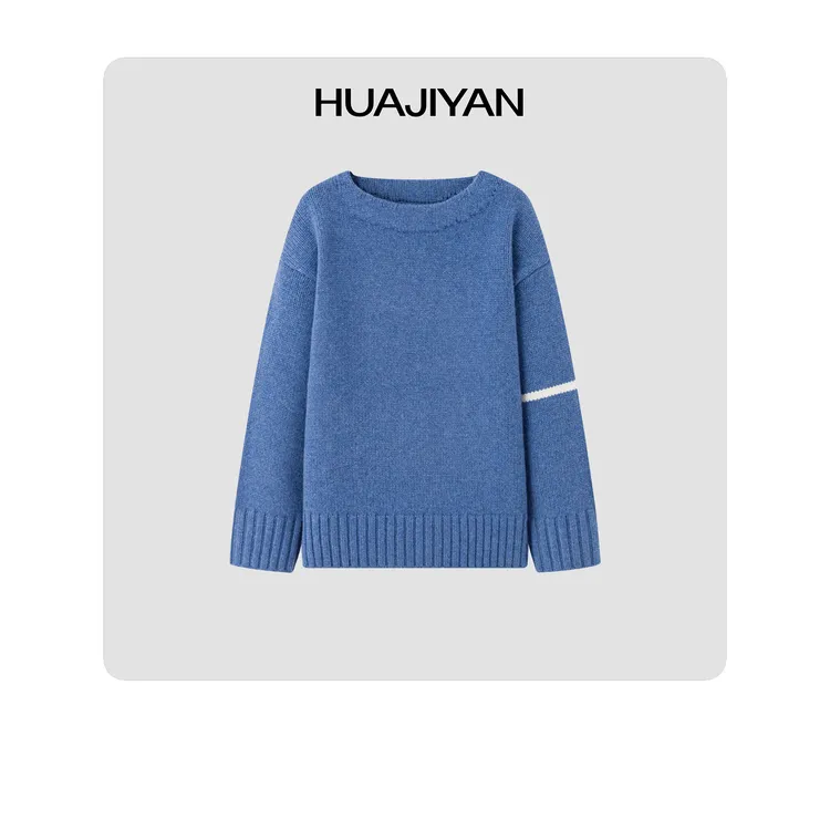 华吉言/HUAJIYAN【航线】100羊毛针织撞色设计套头上衣毛衣