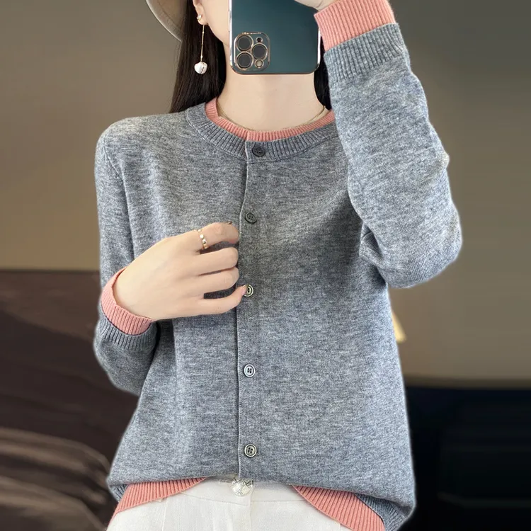 哥弟阿玛施正品假两件拼色毛针织衫秋冬针织衫毛衣上衣百搭时尚