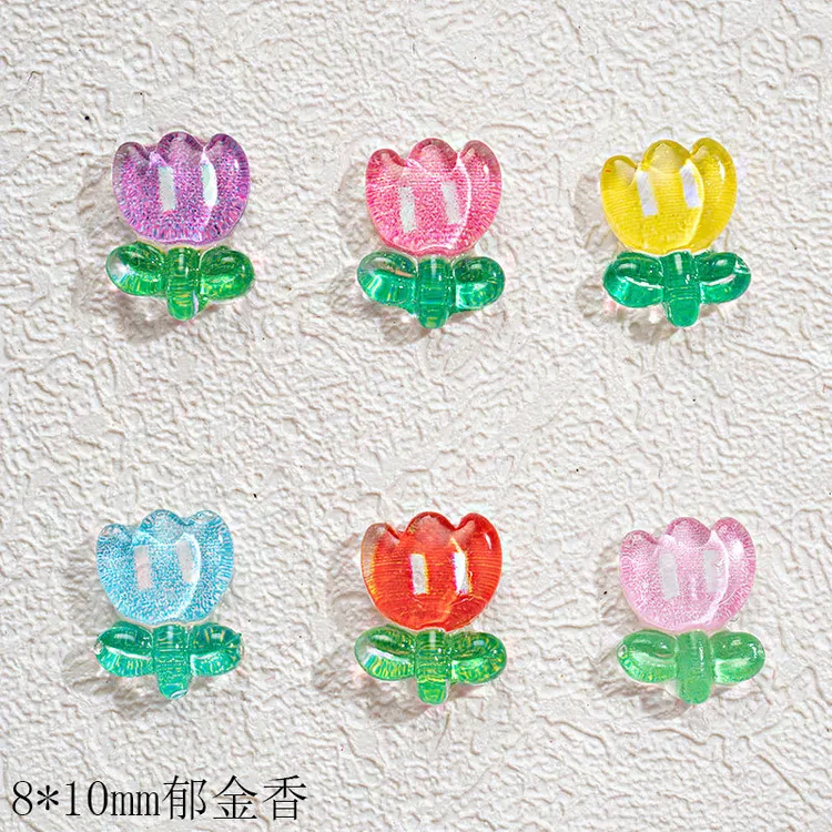 美甲饰品郁金香小花朵透明树脂美甲配饰穿戴甲饰品指甲钻饰小配件