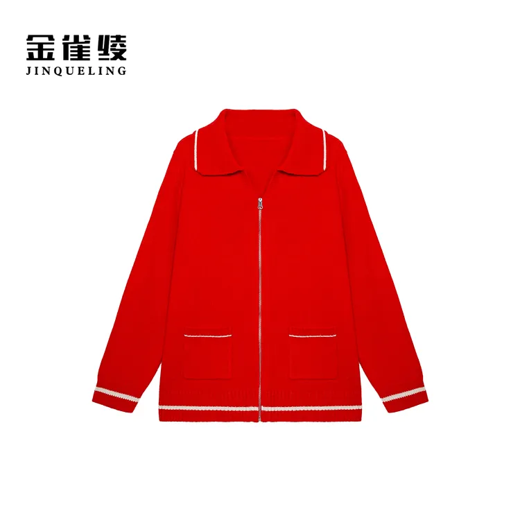 金雀绫【小草莓】100绵羊毛时尚加宽加大开衫款毛衣SZAK4THL212