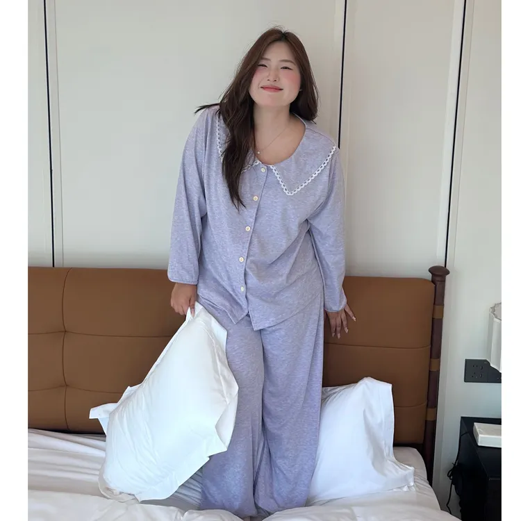 5001大码厚款睡衣女秋冬季厚款长袖长裤套装ins韩简约家居服女