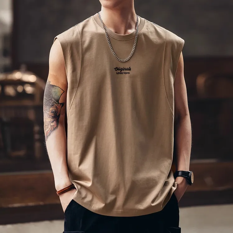 美式复古薄款纯棉背心男士夏季潮牌宽松无袖T恤衫运动坎肩上衣男