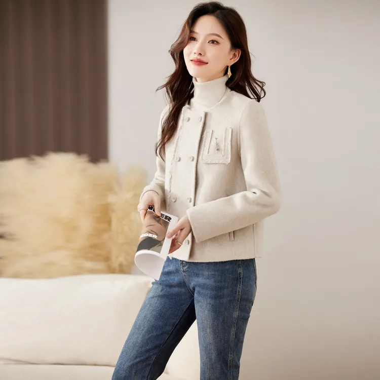 红色显白双面羊毛呢外套女2025秋冬漂亮气质名媛上衣小个子短款小