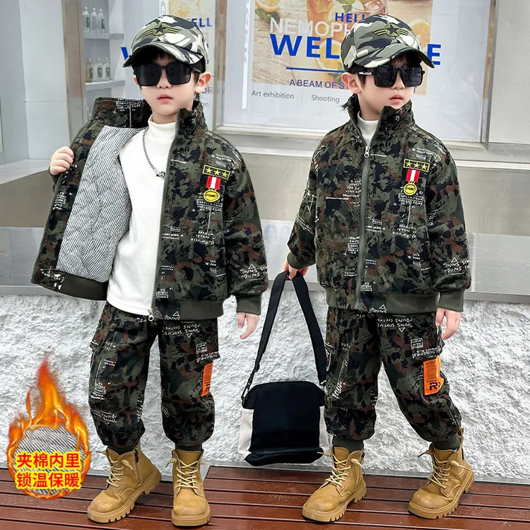 男童秋冬款加棉套装2025男童帅气炸街贴标国潮风网红潮酷套装童装