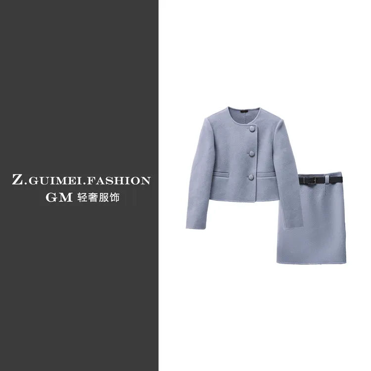 【肆姐高定】气质优雅毛呢羊毛短裙套装XY3513