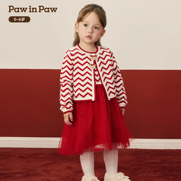 【圣诞】PawinPaw童装25年冬季新款女宝宝连衣裙两件套装PCSKF4C82E