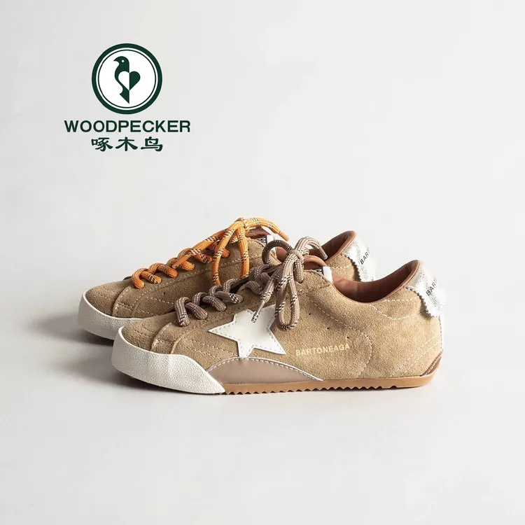 啄木鸟内增高复古星星擦色做旧小脏鞋女2025鸳鸯系带拼色休闲板鞋