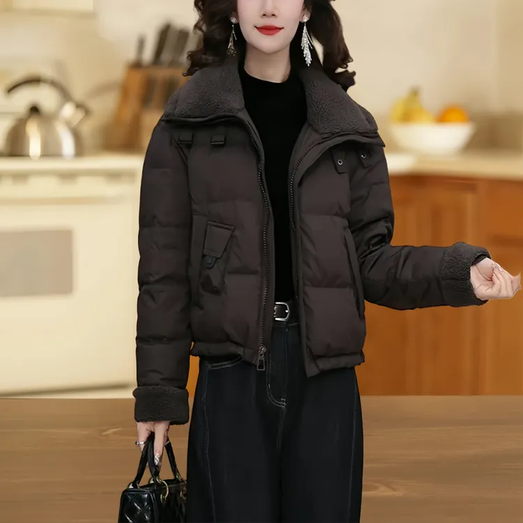 2026冬季新款小个子时尚翻领棉衣外套女宽松显瘦加厚保暖百搭棉服