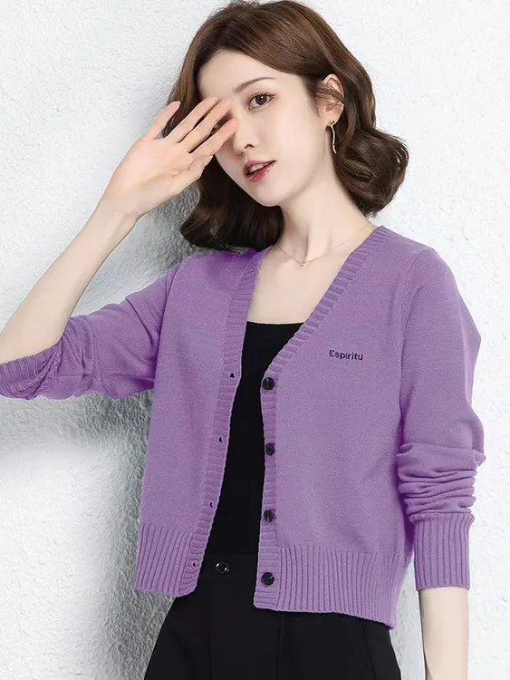 女毛针织衫秋冬高腰女士针织开衫薄款上衣大码百搭