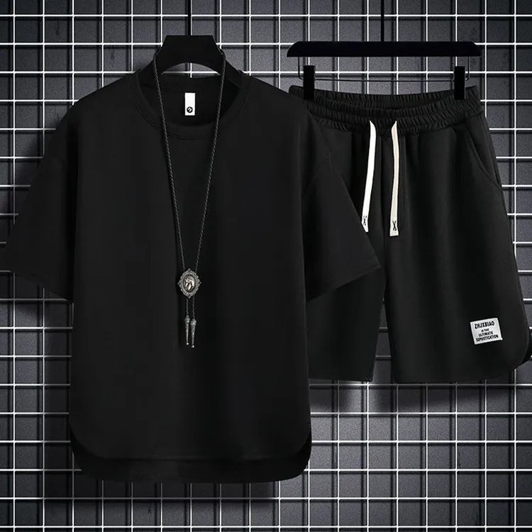 仓石一树潮牌休闲运动套装男夏季新款宽松帅气纯色短袖短裤两件套