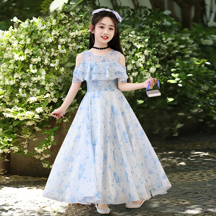 女童连衣裙2025新款夏季小女孩雪纺碎花裙夏天儿童裙子夏大童长裙