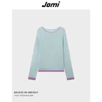 JOMI撞色圆领针织衫女秋长袖宽松显瘦上衣J82FS80203