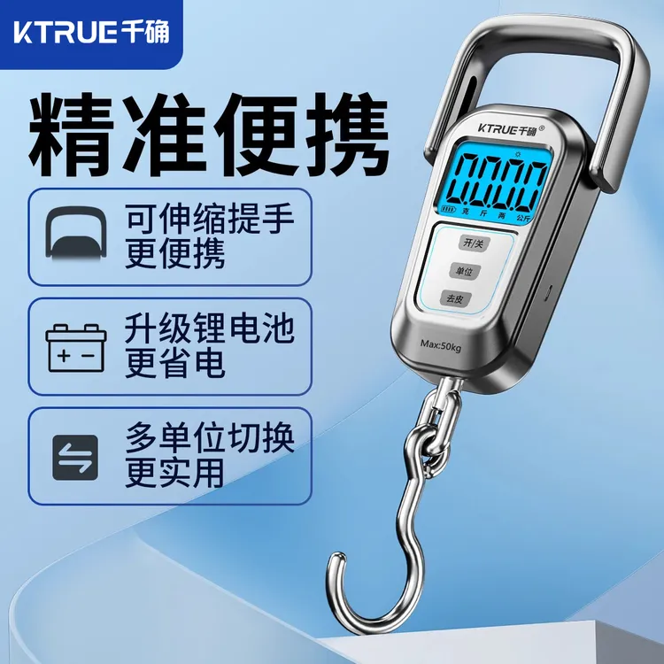 千确便携式手提电子秤高精度精准家用快递小型克称勾鱼弹簧称重器