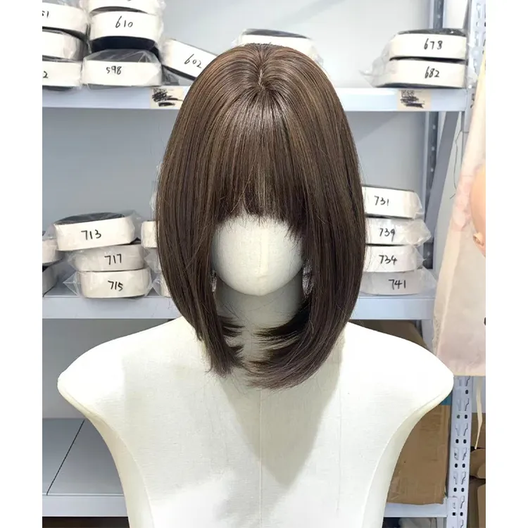 【清仓福利】假发女齐刘海冷棕色自然短发俏皮可爱仿真人发全头套