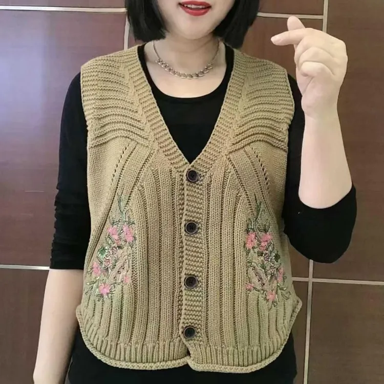 品牌折扣春夏新款刺绣v领百搭时尚开衫马甲显瘦休闲马夹女款针织