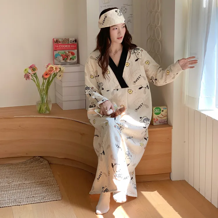 产妇医院待产裙裤子孕妇哺乳睡裙秋冬带胸垫月子服春秋大码进产房