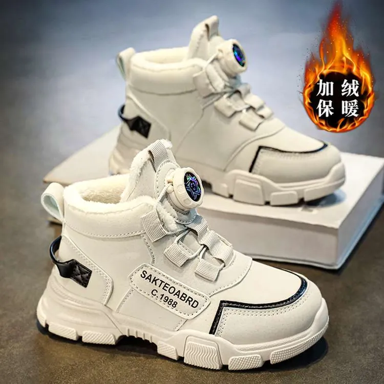 男童棉鞋冬季2025新款儿童加绒保暖运动马丁棉靴旋转扣雪地靴男孩
