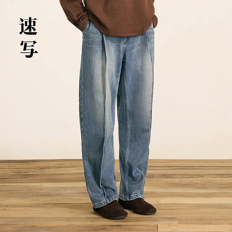 速写男装秋冬新款宽松牛仔裤弯刀裤休闲复古时尚男裤9OAE13190