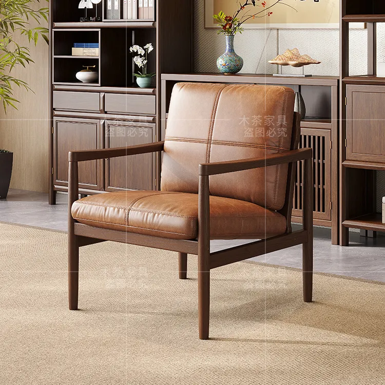 升级加厚沙发椅实木骨架高密度海绵茶椅客厅美式单人休闲椅雪茄椅