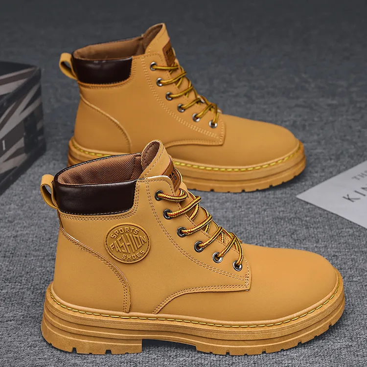 男鞋秋冬季新款防水马丁靴子男加绒保暖大棉鞋男户外厚底登山靴